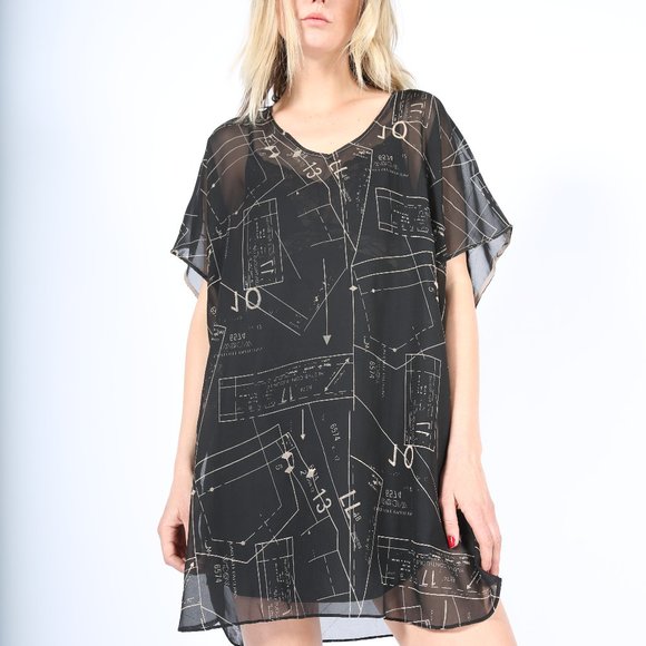 Widow Tunic - Atelier Printed Chiffon Black Sheer - Picture 4 of 7